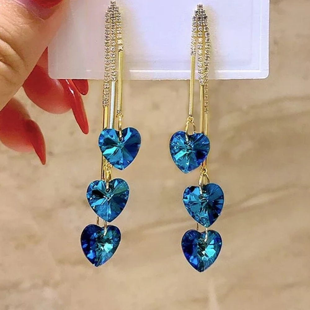 Sparkling Blue Crystal Heart Earrings